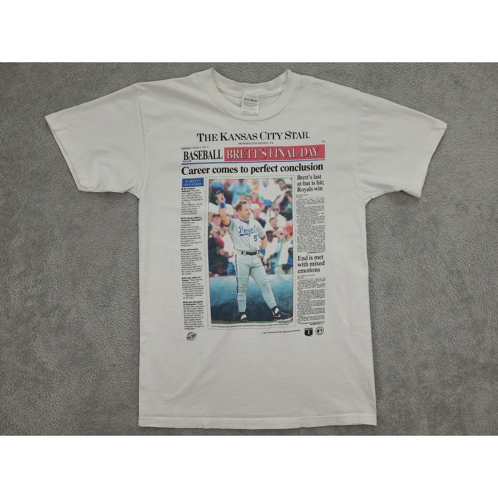 Vintage Kansas City Royals George Brett Newspaper Graphic T-Shirt Mens Lg‎ 1993